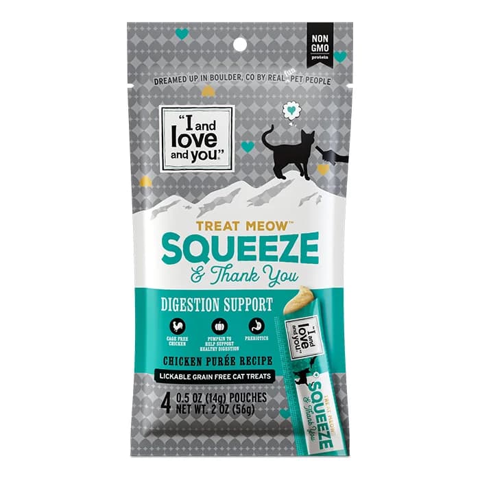 “I and love and you” Squeeze & Thank You lickable cat treat pouch